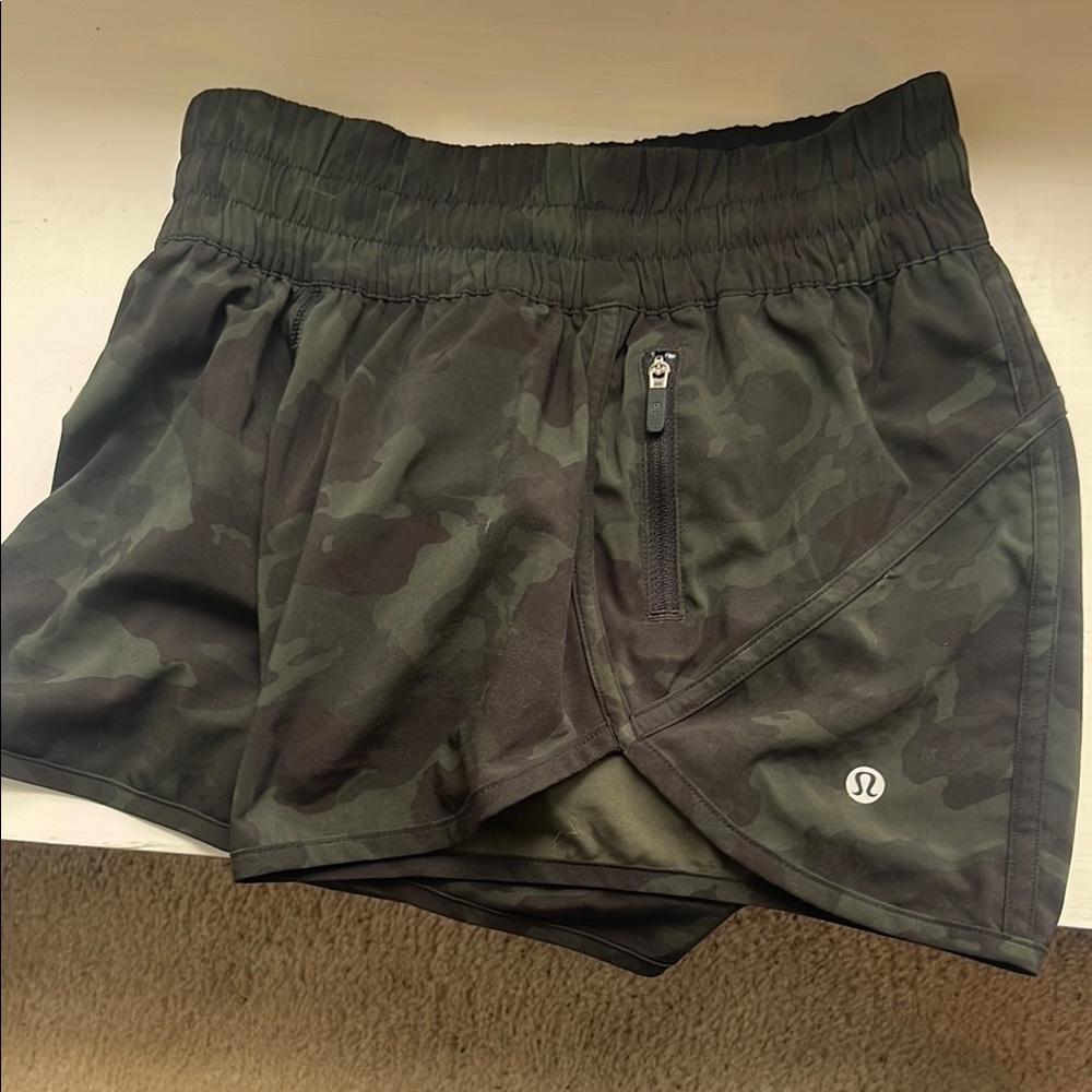 Lululemon Dark Camo Shorts with Zip Pocket